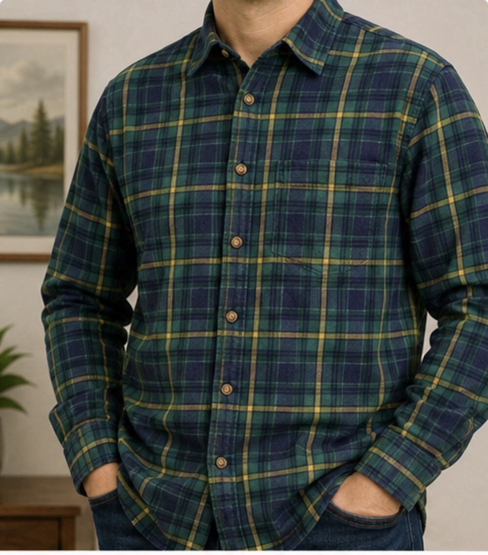 Lucky Brand Men’s M Green Blue Plaid Flannel Long Sleeve Button Up Shirt